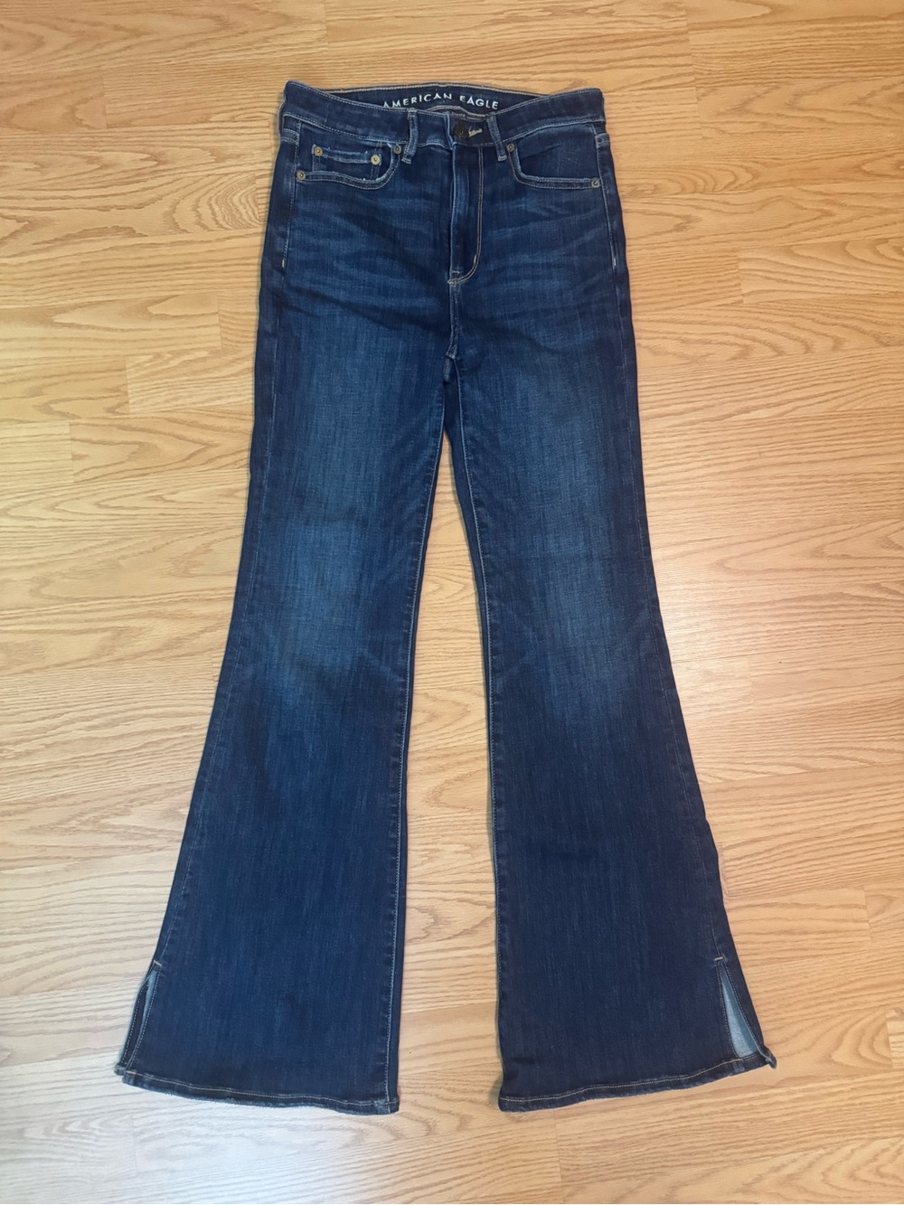 American Eagle Outfitters Dark Blue Super High Rise Flare Jeans - Women's 4 Reg